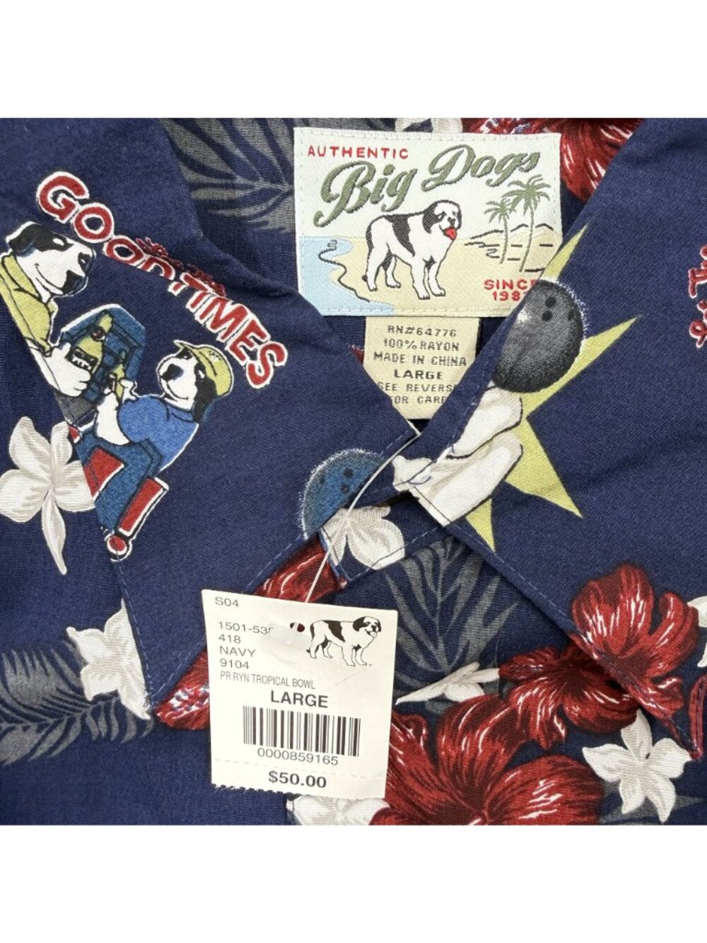 Big Dogs Tropical Dogs Bowling Novelty Hawaiian Camp Shirt Dadcore Mens L NWT - Picture 5 of 7